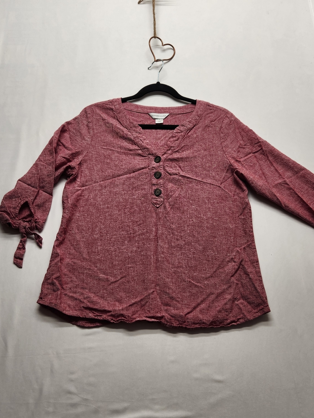 ⭐️CHRISTOPHER & BANKS Linen Blend 3/4 Sleeve Tie-Cuff Henley Blouse - Medium